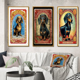 Designart "Retro Stamp Illustration Of Cute Dachshund IV" Animals Dog Daschund Frame Gallery Set Of 3 For Office Decor