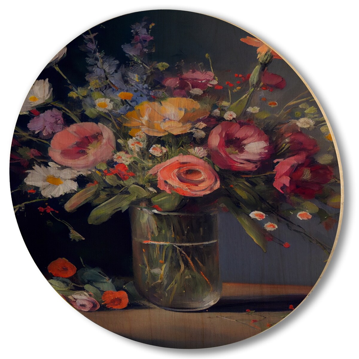 Designart "Retro Still Life With Blossoming Wildflowers II" Floral Wood Wall Art - Natural Pine Wood
