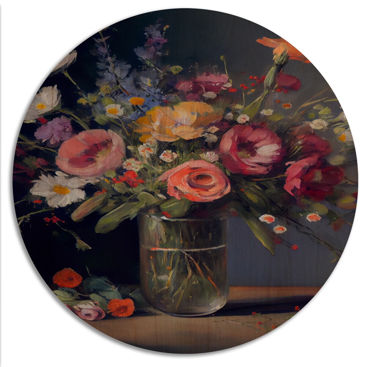 Designart "Retro Still Life With Blossoming Wildflowers II" Floral Wood Wall Art - Natural Pine Wood