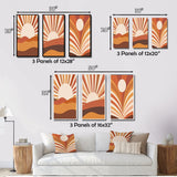 Designart "Retro Terracotta Sun Midcentury Landscape II" Modern Midcentury Wall Art Set Of 3 Printed Art Set For Bedroom