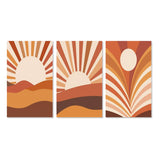 Designart "Retro Terracotta Sun Midcentury Landscape II" Modern Midcentury Wall Art Set Of 3 Printed Art Set For Bedroom
