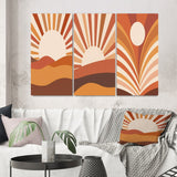 Designart "Retro Terracotta Sun Midcentury Landscape II" Modern Midcentury Wall Art Set Of 3 Printed Art Set For Bedroom