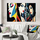 Designart "Retro Woman Portrait Pop art VI" Woman Pop Art Wall Art Set Of 3 - Glam Printed Art Set For Bedroom