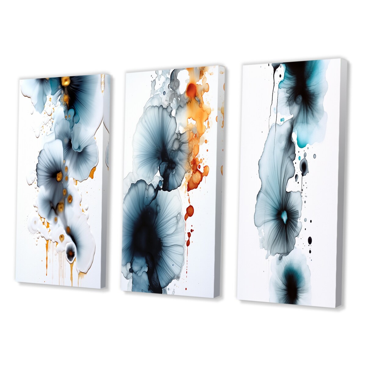 Designart "Rhapsody In Heartbeat Turquoise Gold Ink Cloud III" Abstract Painting Printed Art Set Of 3 For Bedroom