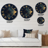 Designart "Rhombus In Deep Blue And Gold Abstract V" Modern Geometric Oversized Wall Clock
