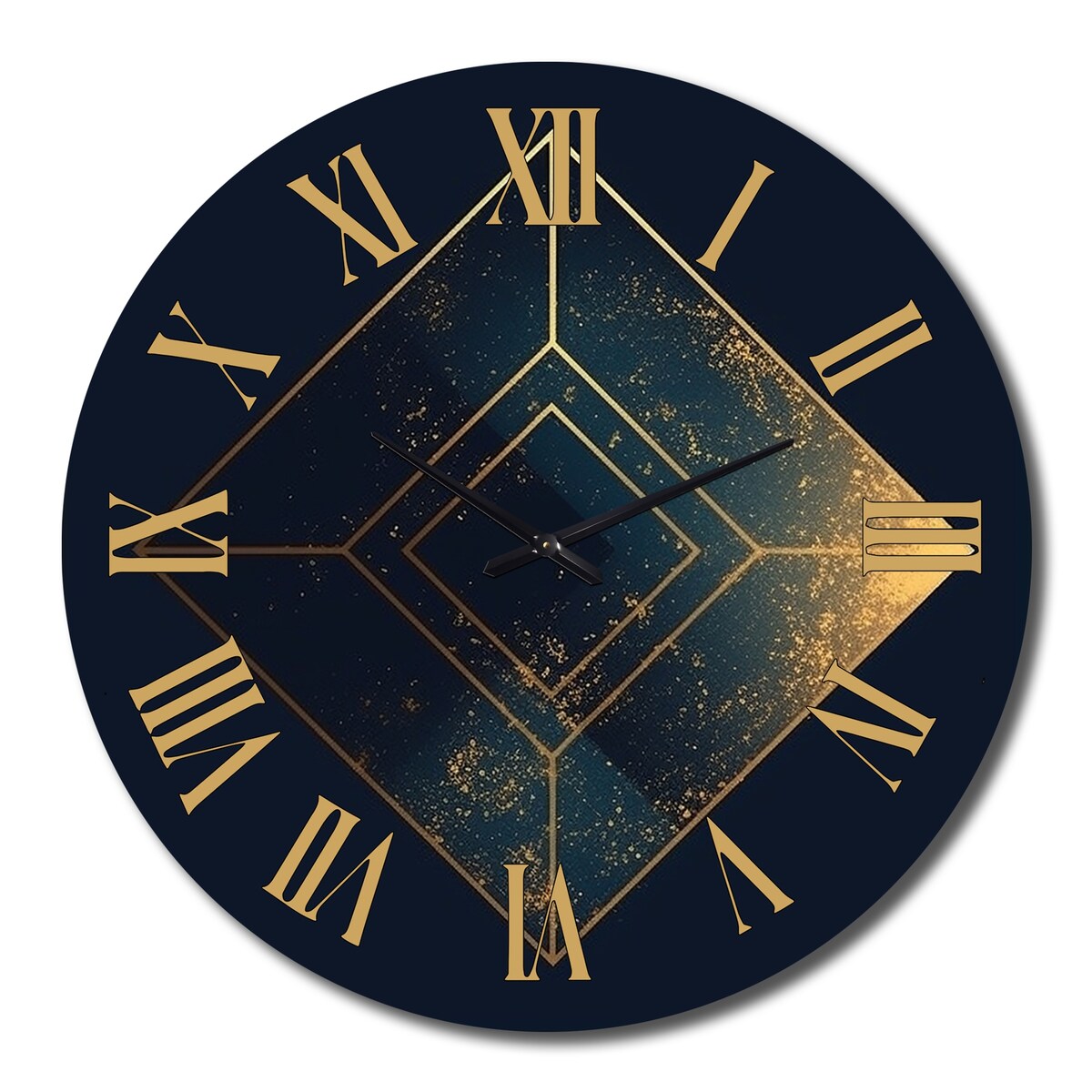 Designart "Rhombus In Deep Blue And Gold Abstract V" Modern Geometric Oversized Wall Clock