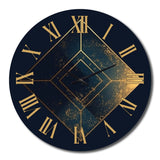 Designart "Rhombus In Deep Blue And Gold Abstract V" Modern Geometric Oversized Wall Clock