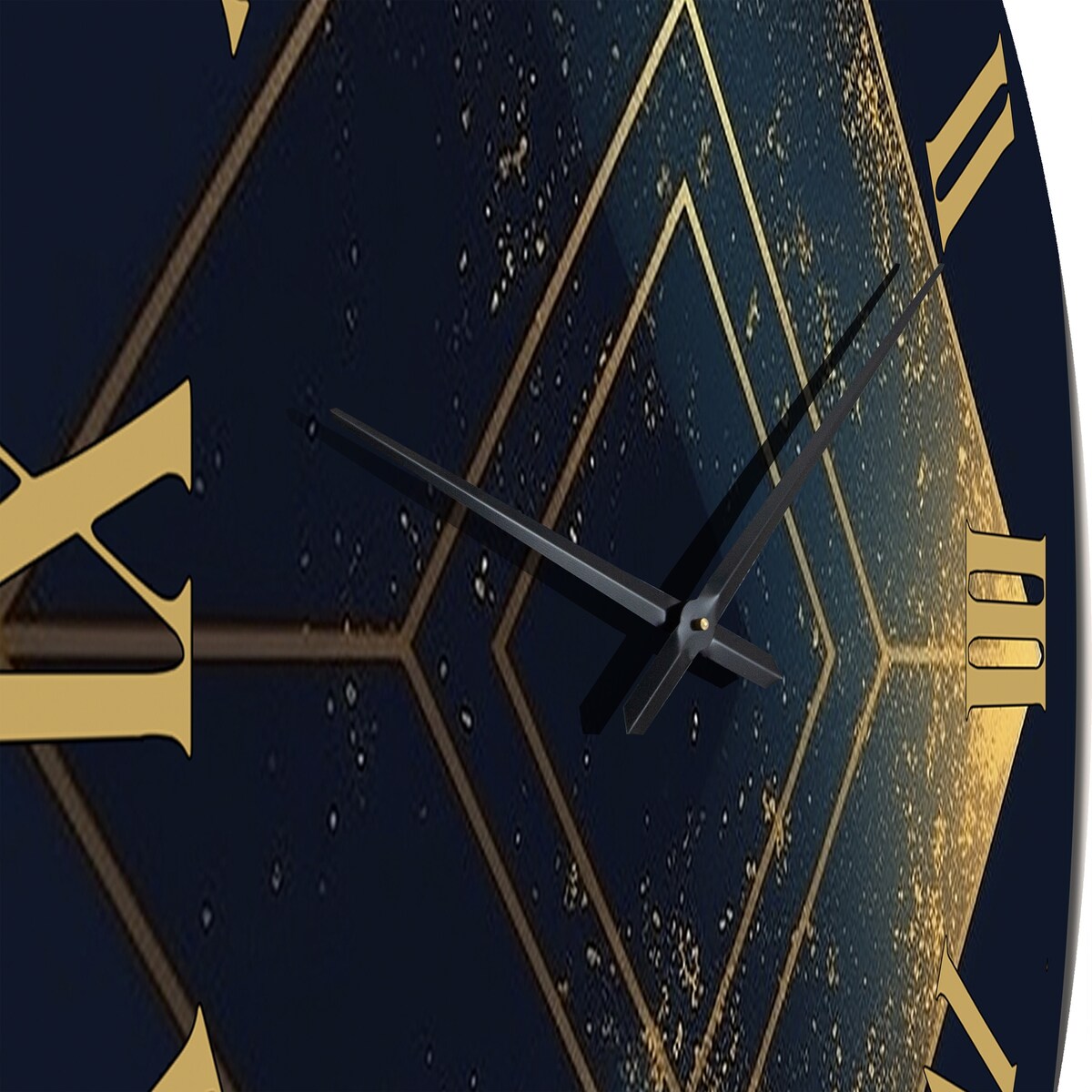 Designart "Rhombus In Deep Blue And Gold Abstract V" Modern Geometric Oversized Wall Clock