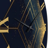 Designart "Rhombus In Deep Blue And Gold Abstract V" Modern Geometric Oversized Wall Clock