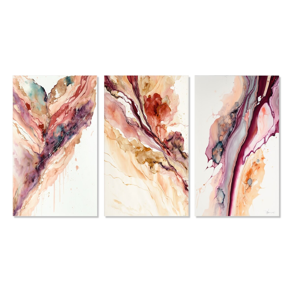 Designart "River In The Redend Point Canyon I" Abstract Liquid Ink Wall Art Set Of 3 Modern Printed Art Set For Bedroom