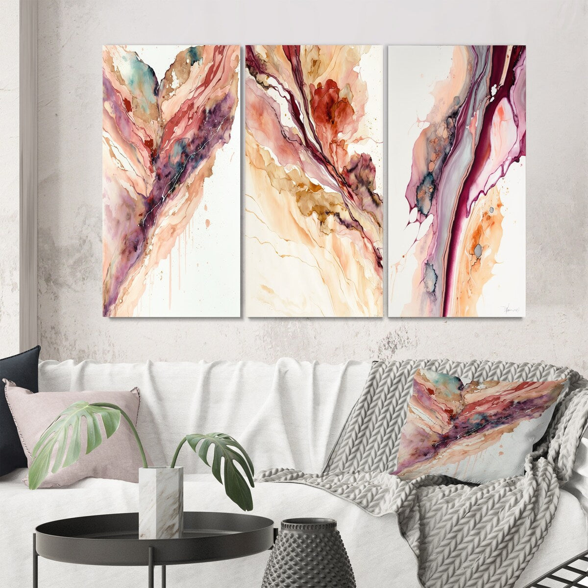 Designart "River In The Redend Point Canyon I" Abstract Liquid Ink Wall Art Set Of 3 Modern Printed Art Set For Bedroom