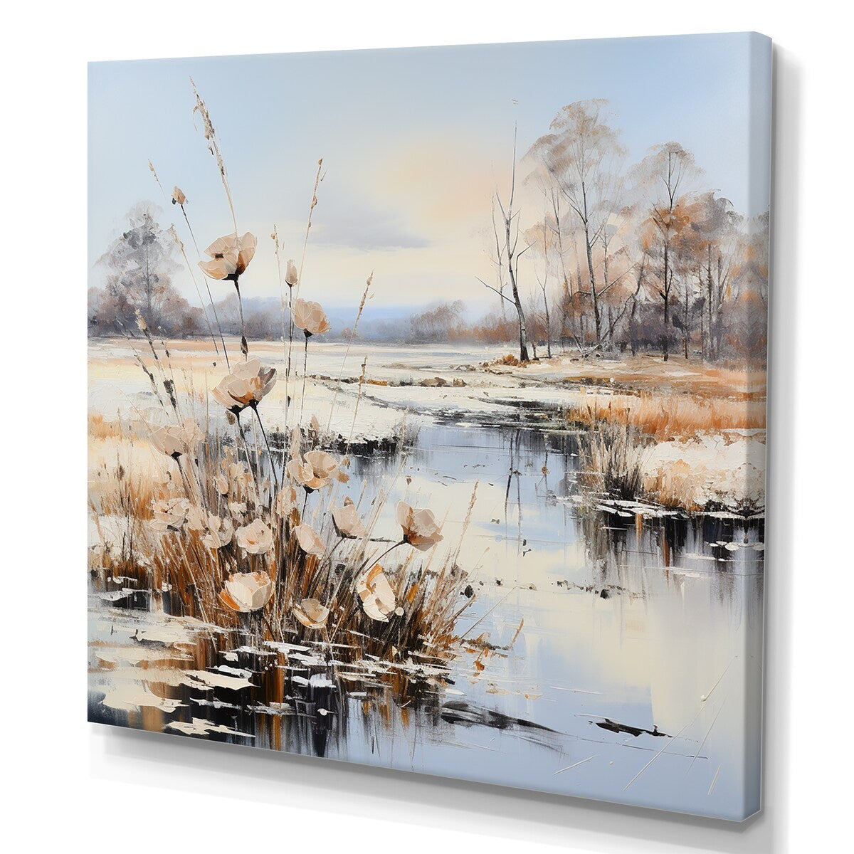 Designart "River Meadow Charm In Winter " Meadow Wall Art