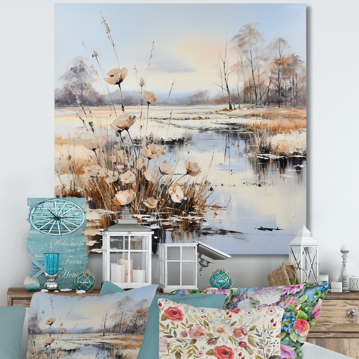 Designart "River Meadow Charm In Winter " Meadow Wall Art