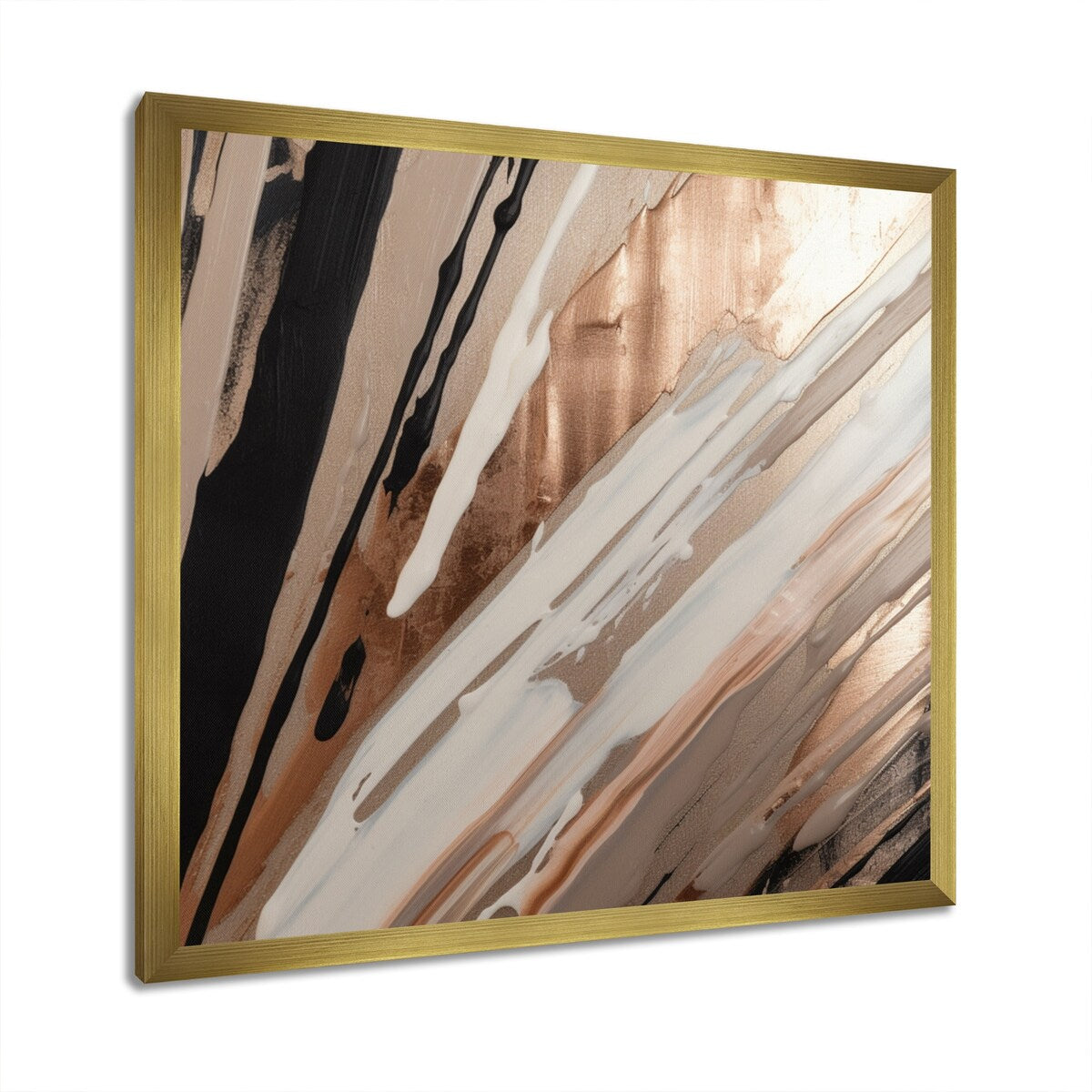 Designart "Rosegold Embracing Essence Of Lines V" Abstract Marble Framed Wall Art For Living Room