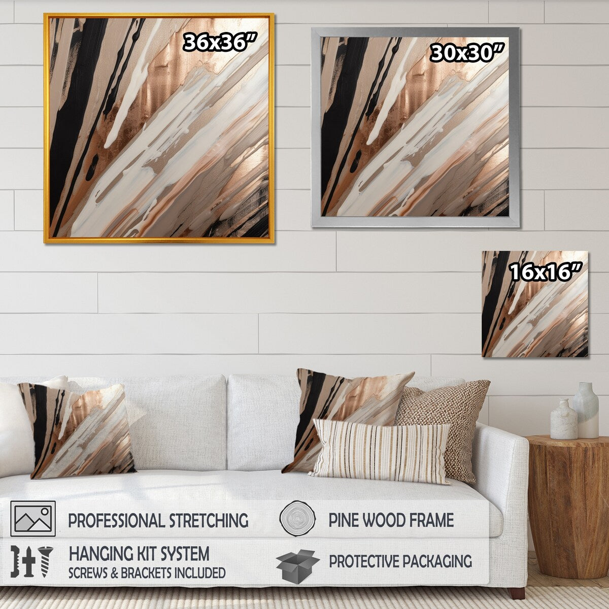 Designart "Rosegold Embracing Essence Of Lines V" Abstract Marble Framed Wall Art For Living Room
