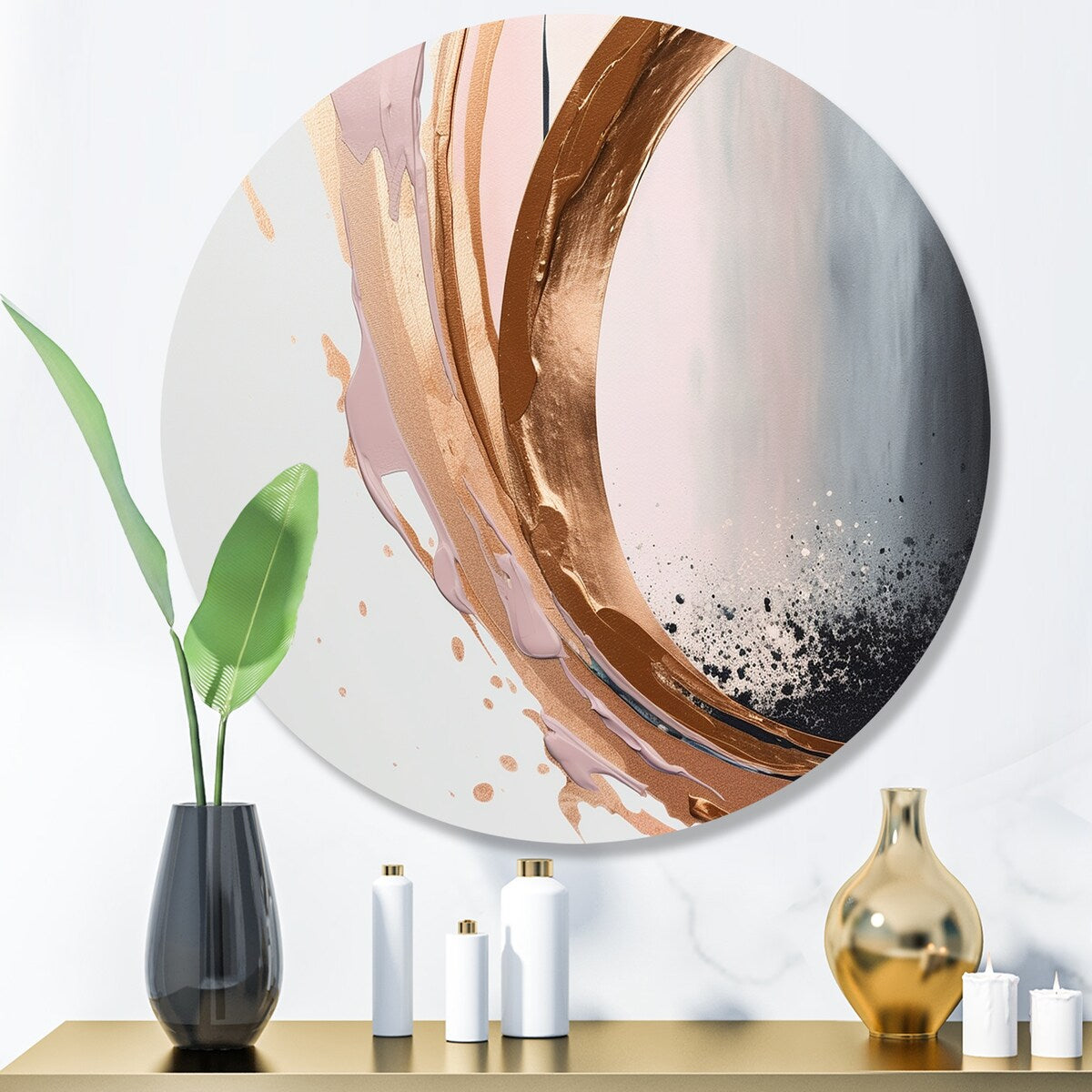 Designart "Rosegold Half Circles Boho V" Modern Shapes Transitional Metal Round Wall Art