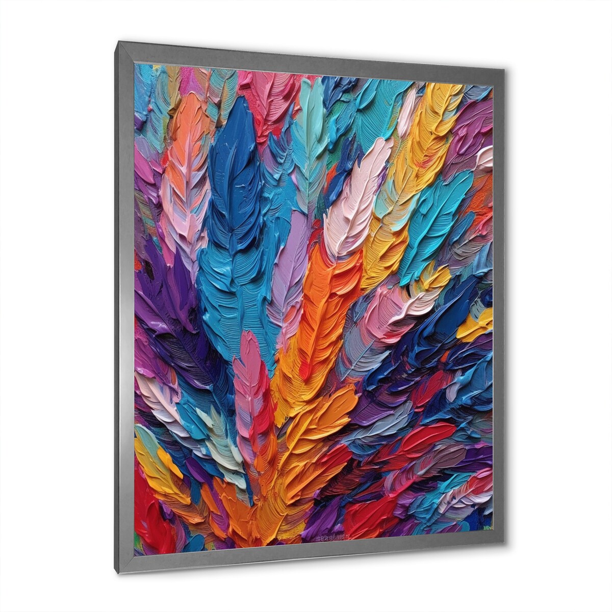 Designart "Rough Texture Colorful Feathers Painting I" Feathers Framed Canvas Art Print