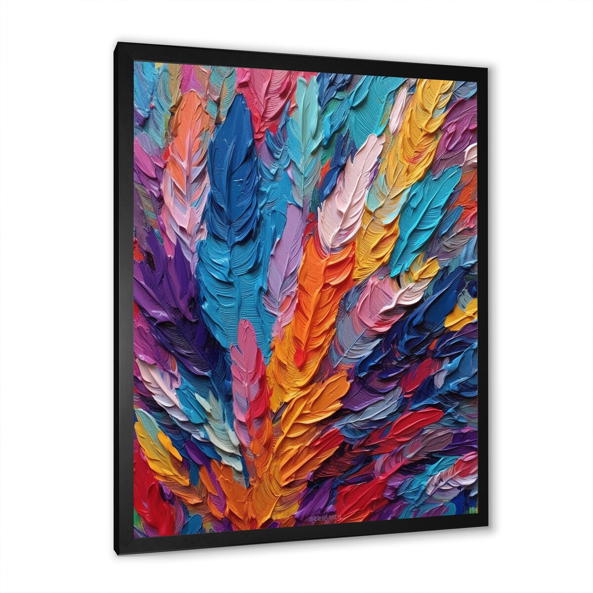 Designart "Rough Texture Colorful Feathers Painting I" Feathers Framed Canvas Art Print