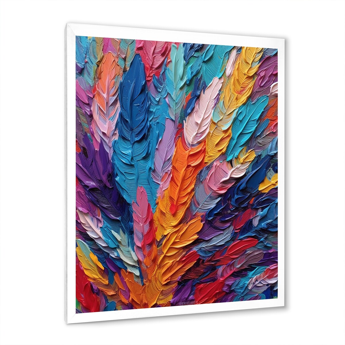Designart "Rough Texture Colorful Feathers Painting I" Feathers Framed Canvas Art Print