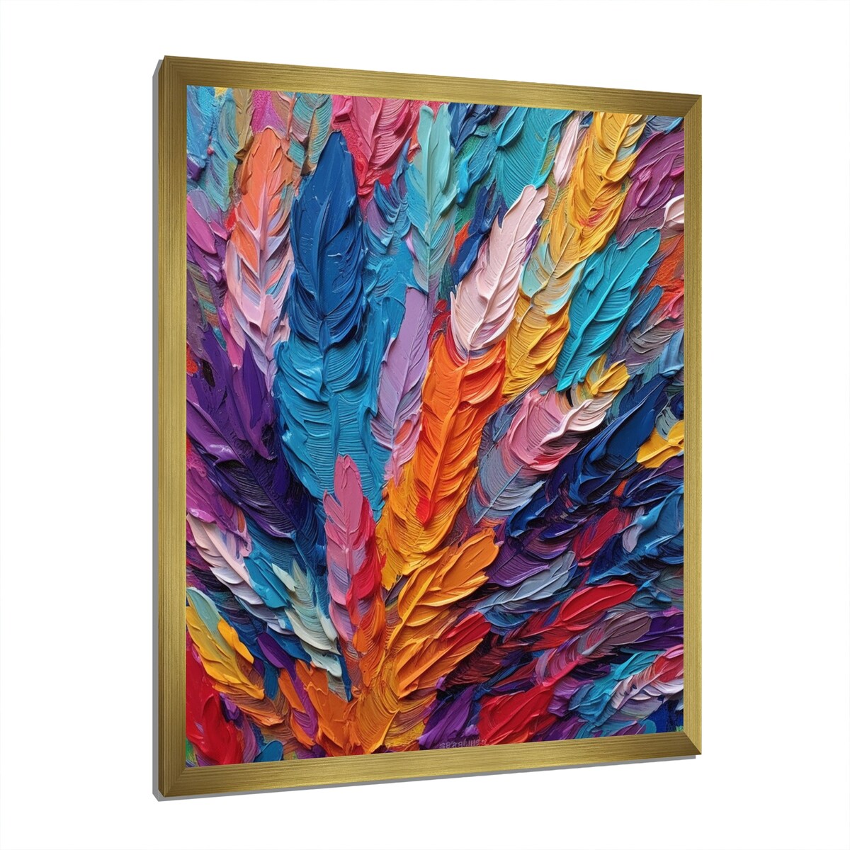 Designart "Rough Texture Colorful Feathers Painting I" Feathers Framed Canvas Art Print
