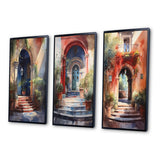 Designart "Rustic Stairway Entrance To Country Cottage III" Farm Framed Wall Art Set Of 3 - Country For Office Decor