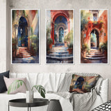 Designart "Rustic Stairway Entrance To Country Cottage III" Farm Framed Wall Art Set Of 3 - Country For Office Decor