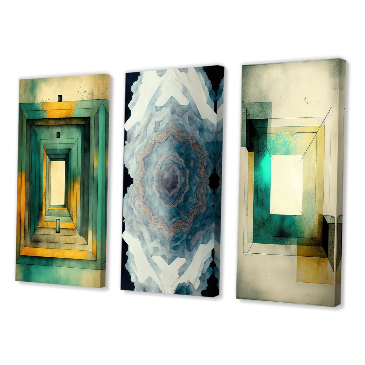 Designart "Sacred Geometry In Vintage Color Tones I" Modern Geometric Beige - Canvas Set Of 3 For Living Room Decor