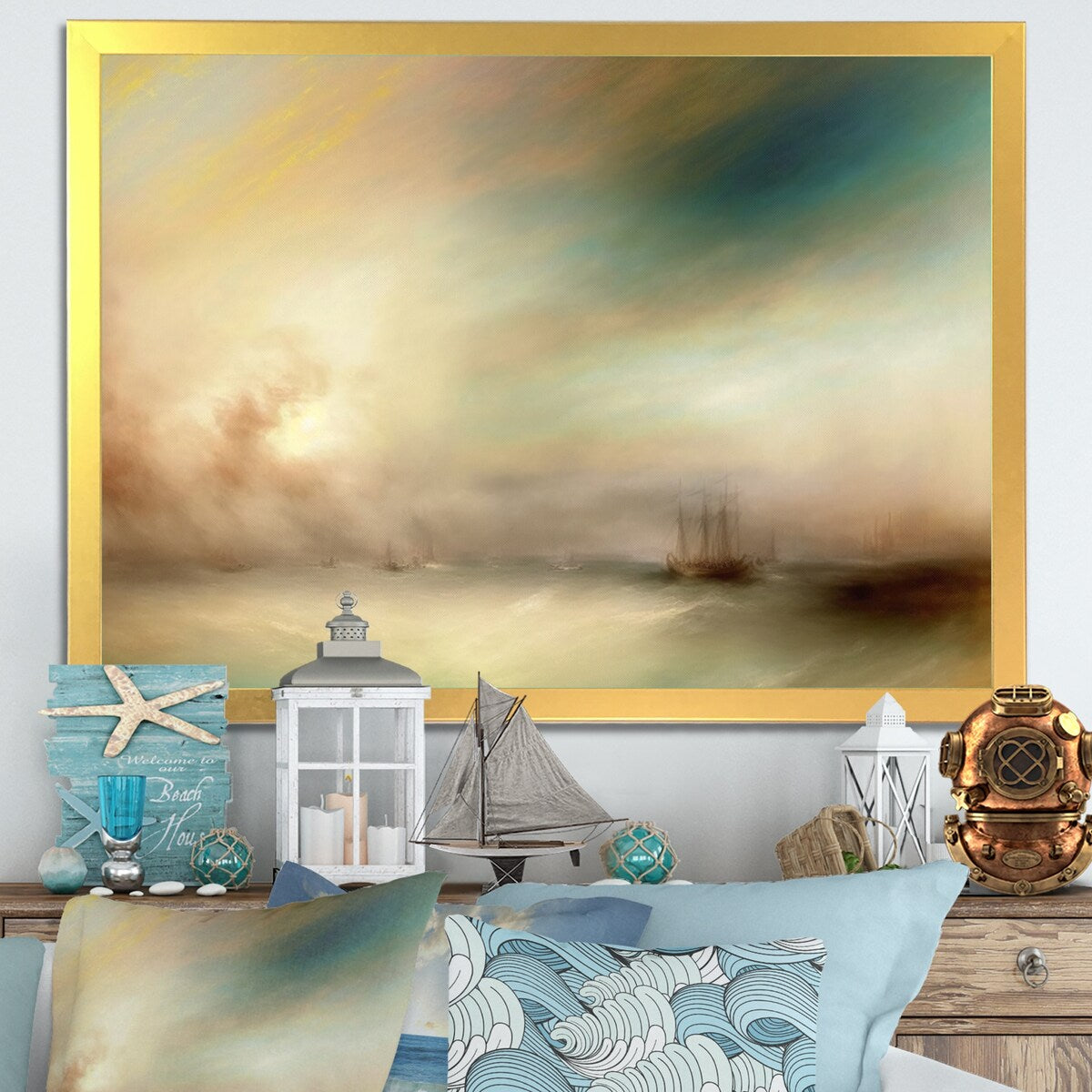 Designart "Sailboat During Exotic Sunset III" Coastal Boat Framed Art Print
