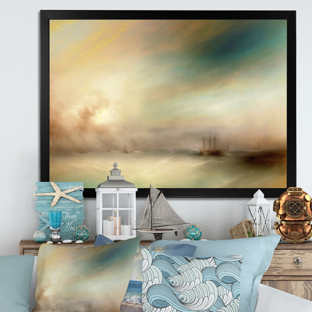 Designart "Sailboat During Exotic Sunset III" Coastal Boat Framed Art Print