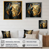 Designart "Sapphire And Gold Woman Elegance III" Woman Black Wall Decor - Modern Entryway Framed Wall Art Print