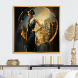 Designart "Sapphire And Gold Woman Elegance III" Woman Black Wall Decor - Modern Entryway Framed Wall Art Print