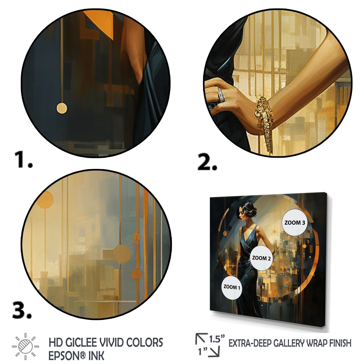 Designart "Sapphire And Gold Woman Elegance III" Woman Black Wall Decor - Modern Entryway Framed Wall Art Print
