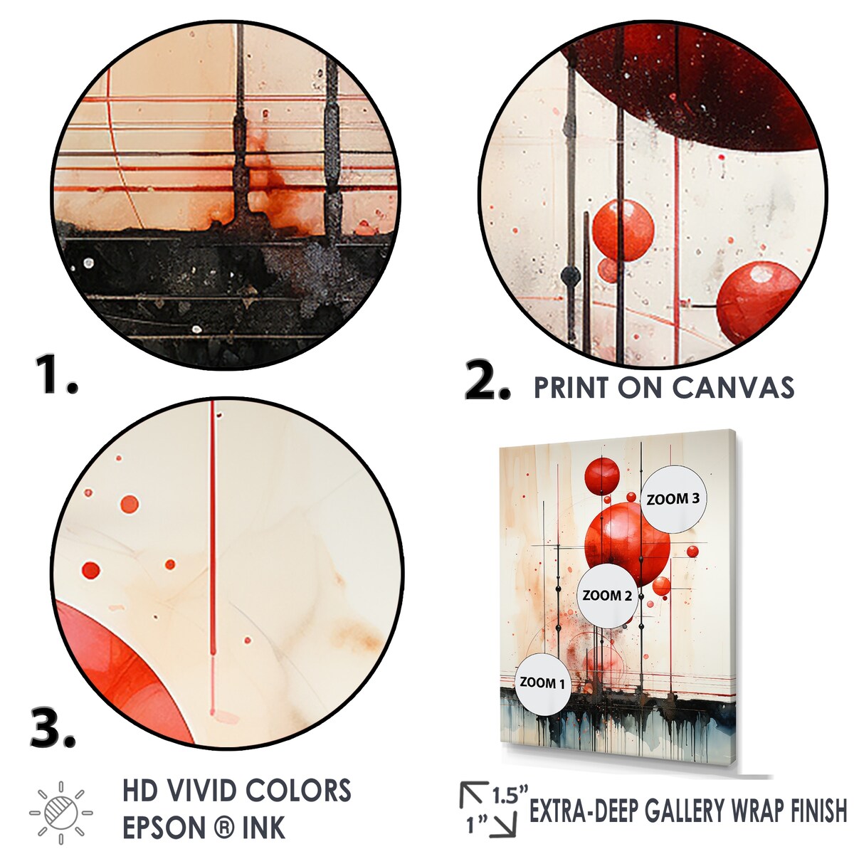 Designart "Scarlet Spheres " Abstract Shapes Wall Art