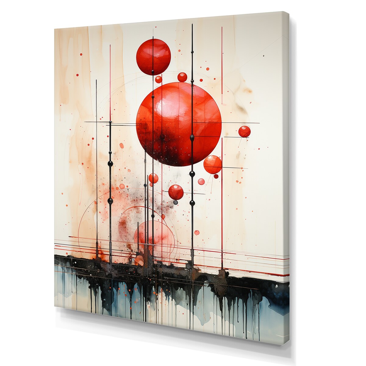 Designart "Scarlet Spheres " Abstract Shapes Wall Art