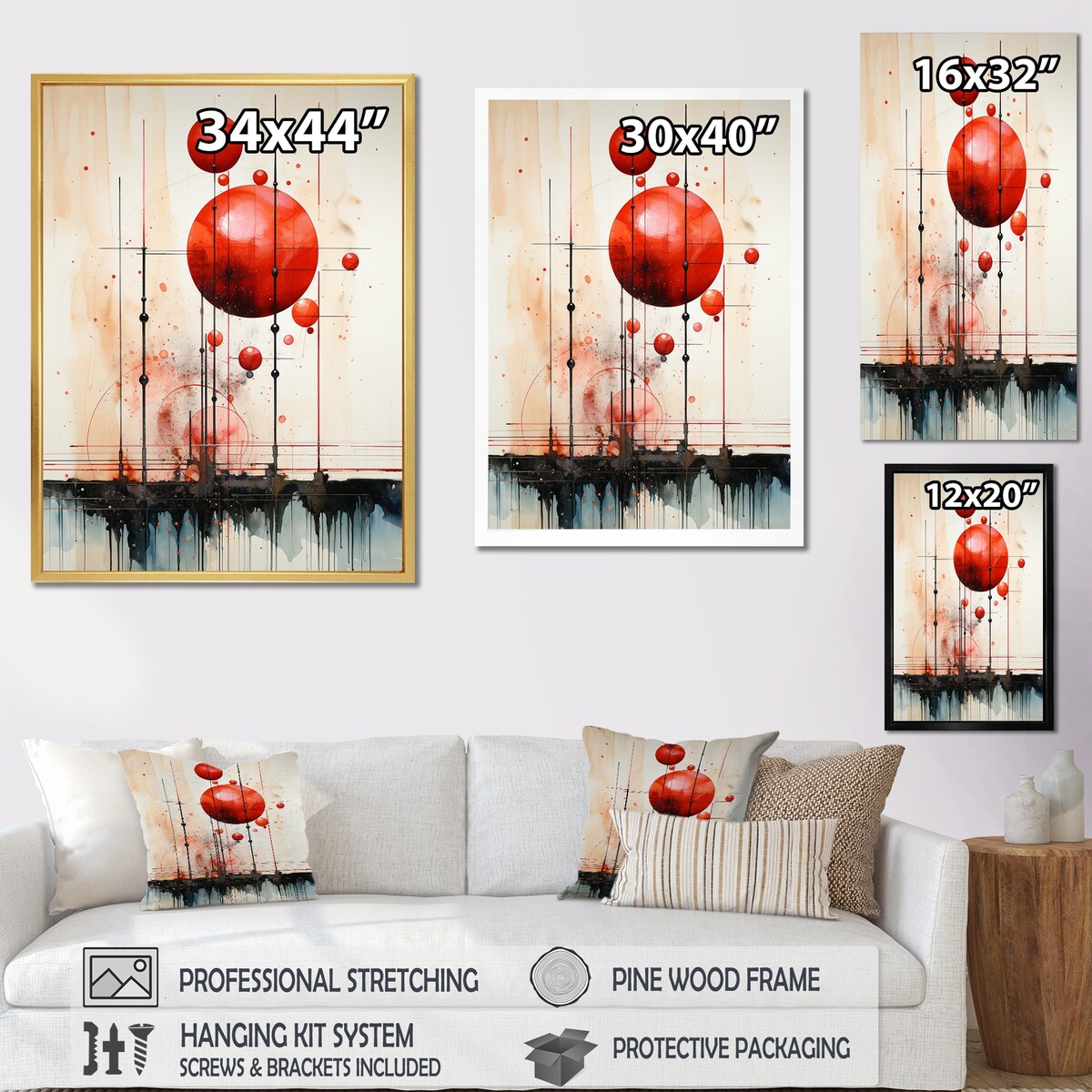Designart "Scarlet Spheres " Abstract Shapes Wall Art