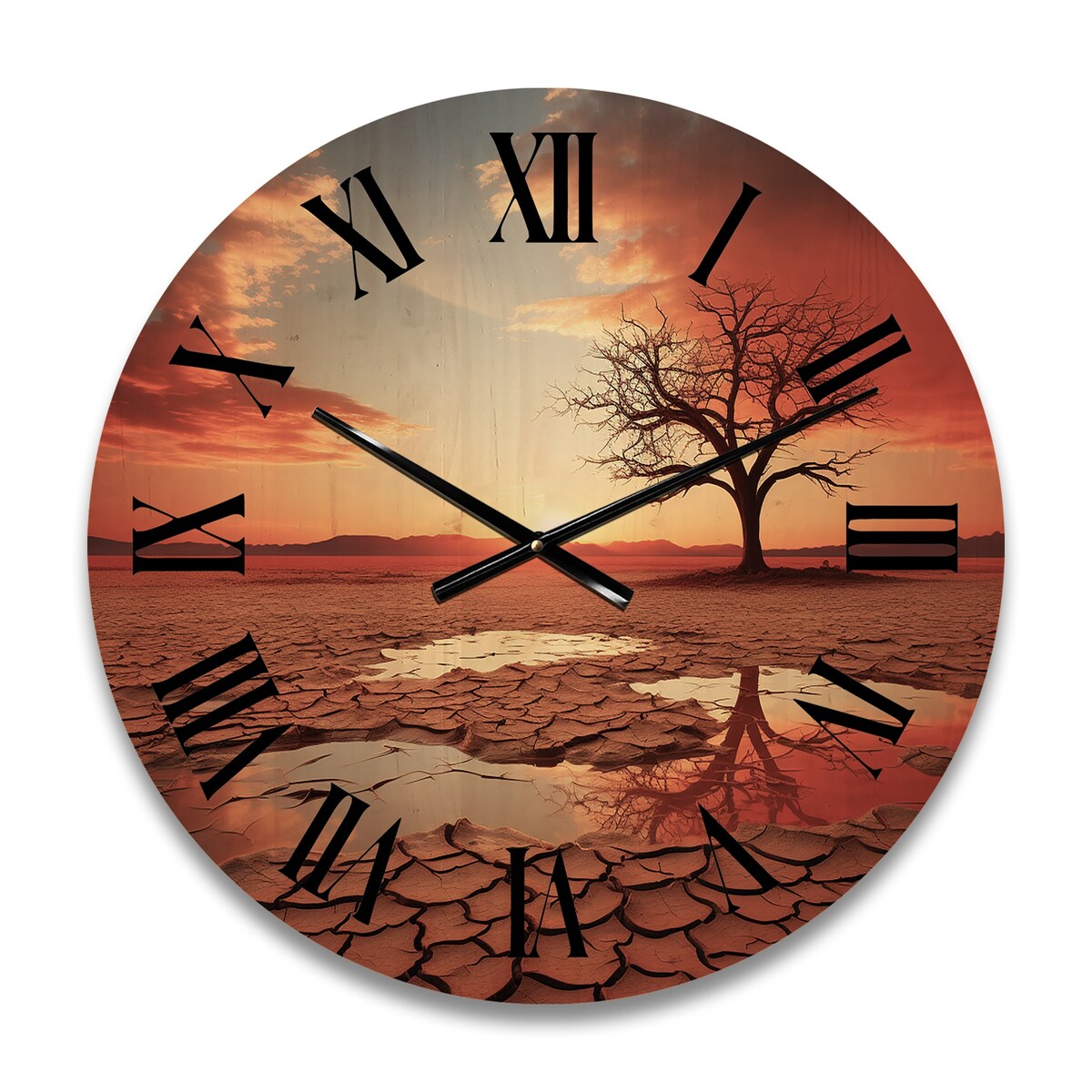 Designart "Scenic Landscape Desert Mirage III" Landscapes Oversized Wood Wall Clock