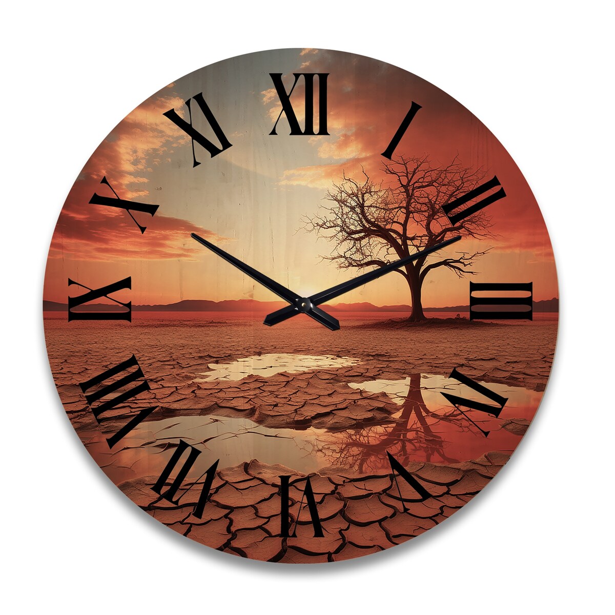 Designart "Scenic Landscape Desert Mirage III" Landscapes Oversized Wood Wall Clock