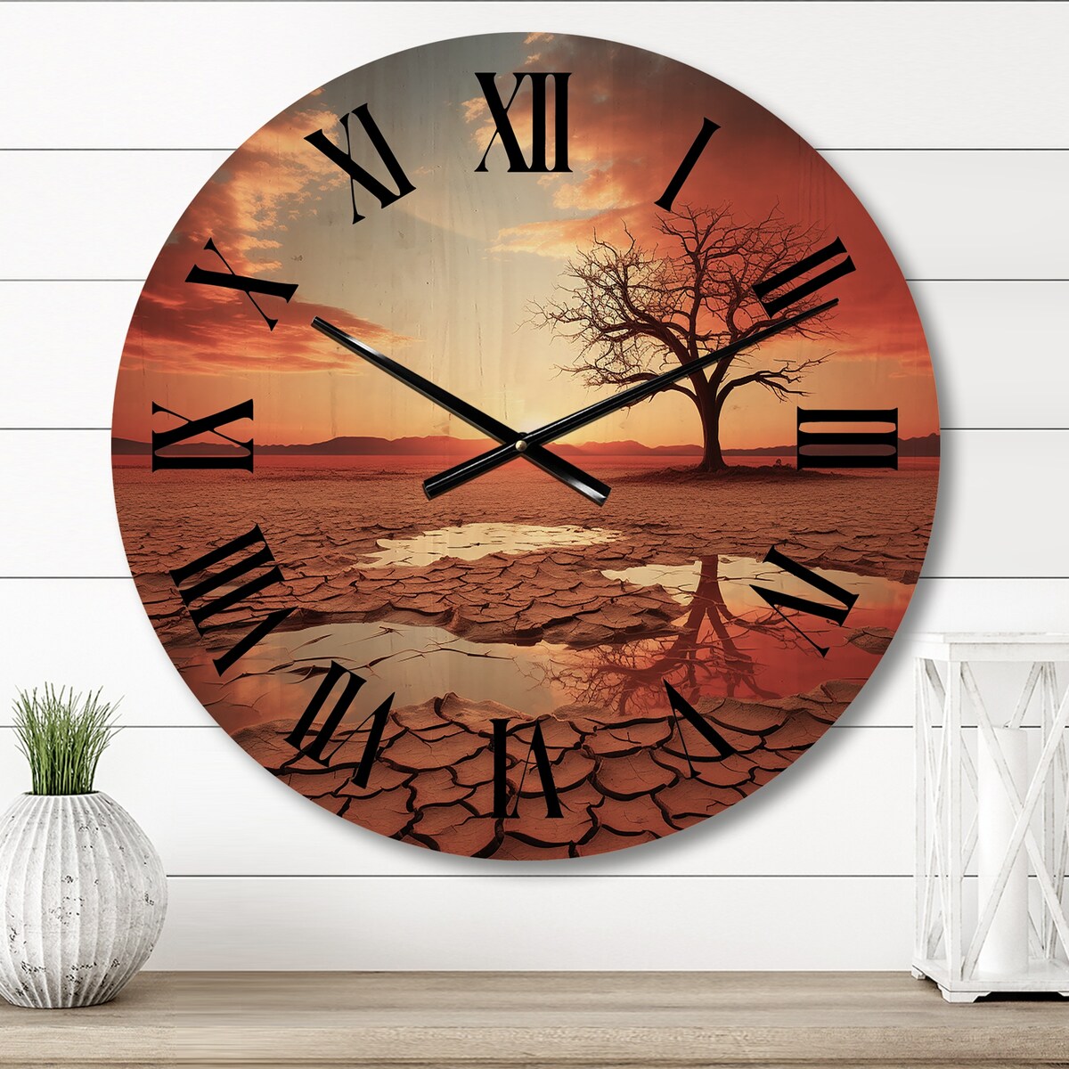 Designart "Scenic Landscape Desert Mirage III" Landscapes Oversized Wood Wall Clock
