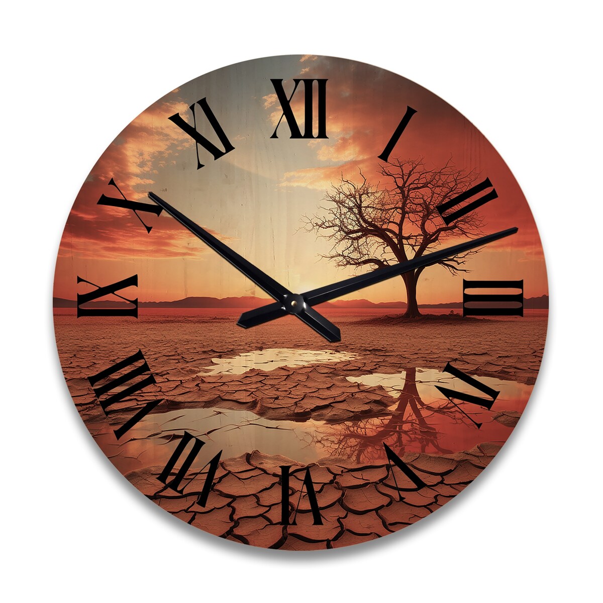 Designart "Scenic Landscape Desert Mirage III" Landscapes Oversized Wood Wall Clock