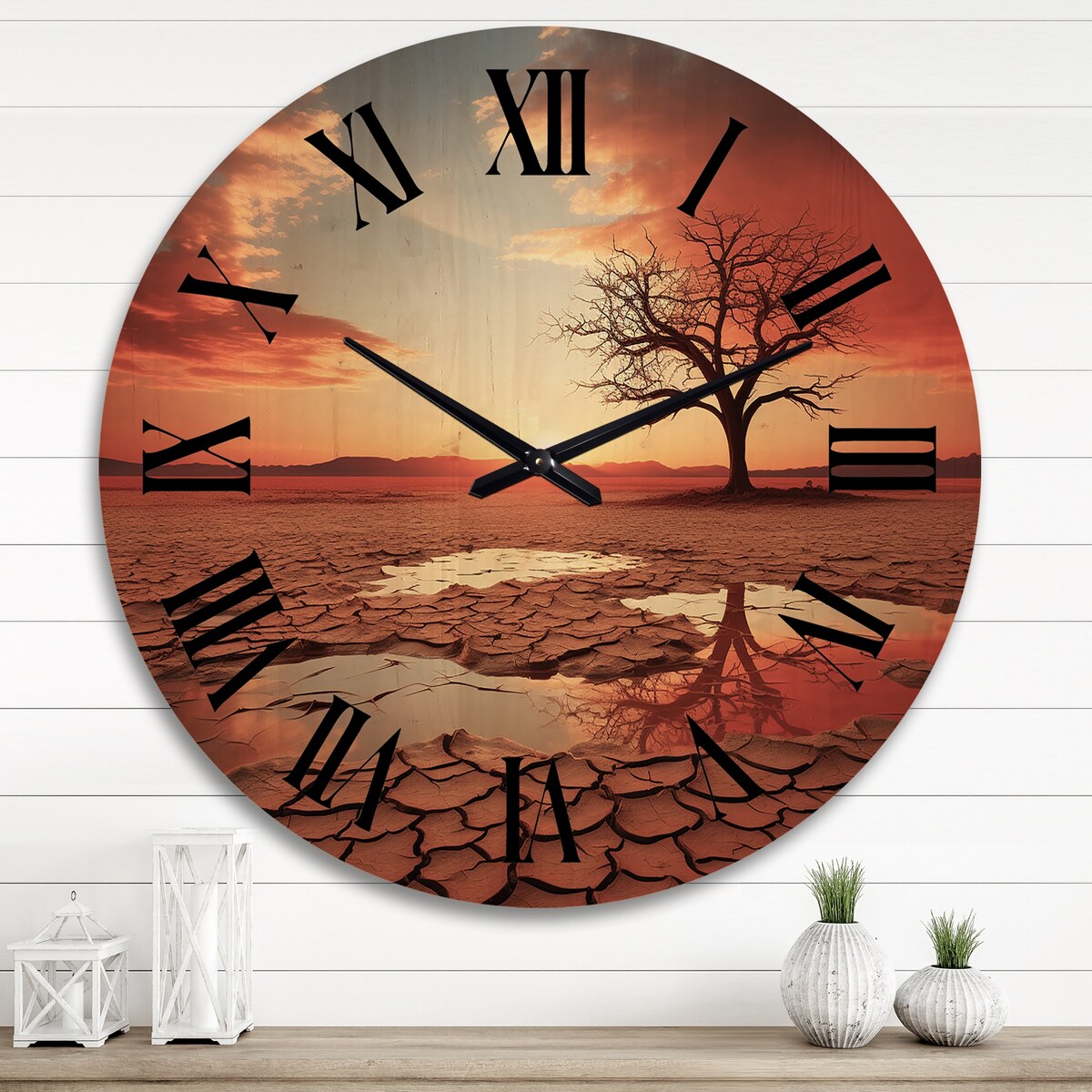 Designart "Scenic Landscape Desert Mirage III" Landscapes Oversized Wood Wall Clock