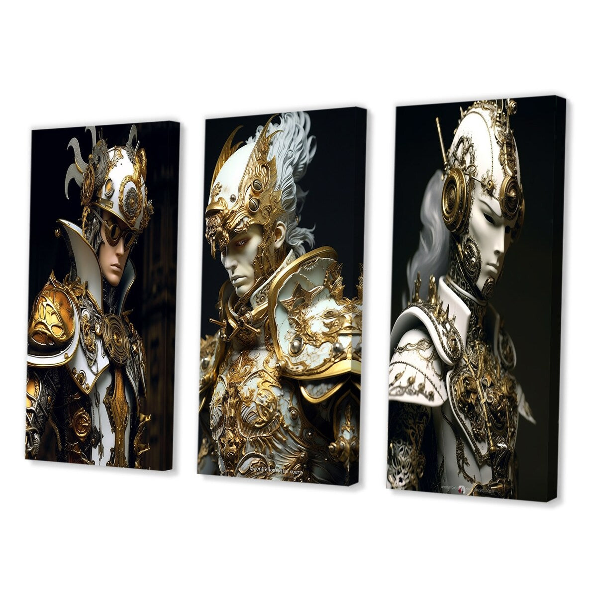 Designart "Sci-Fi Portrait Cyborg Solder In White & Gold II" Robot Wall Art Set Of 3 Modern Printed Art Set For Bedroom