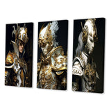 Designart "Sci-Fi Portrait Cyborg Solder In White & Gold II" Robot Wall Art Set Of 3 Modern Printed Art Set For Bedroom
