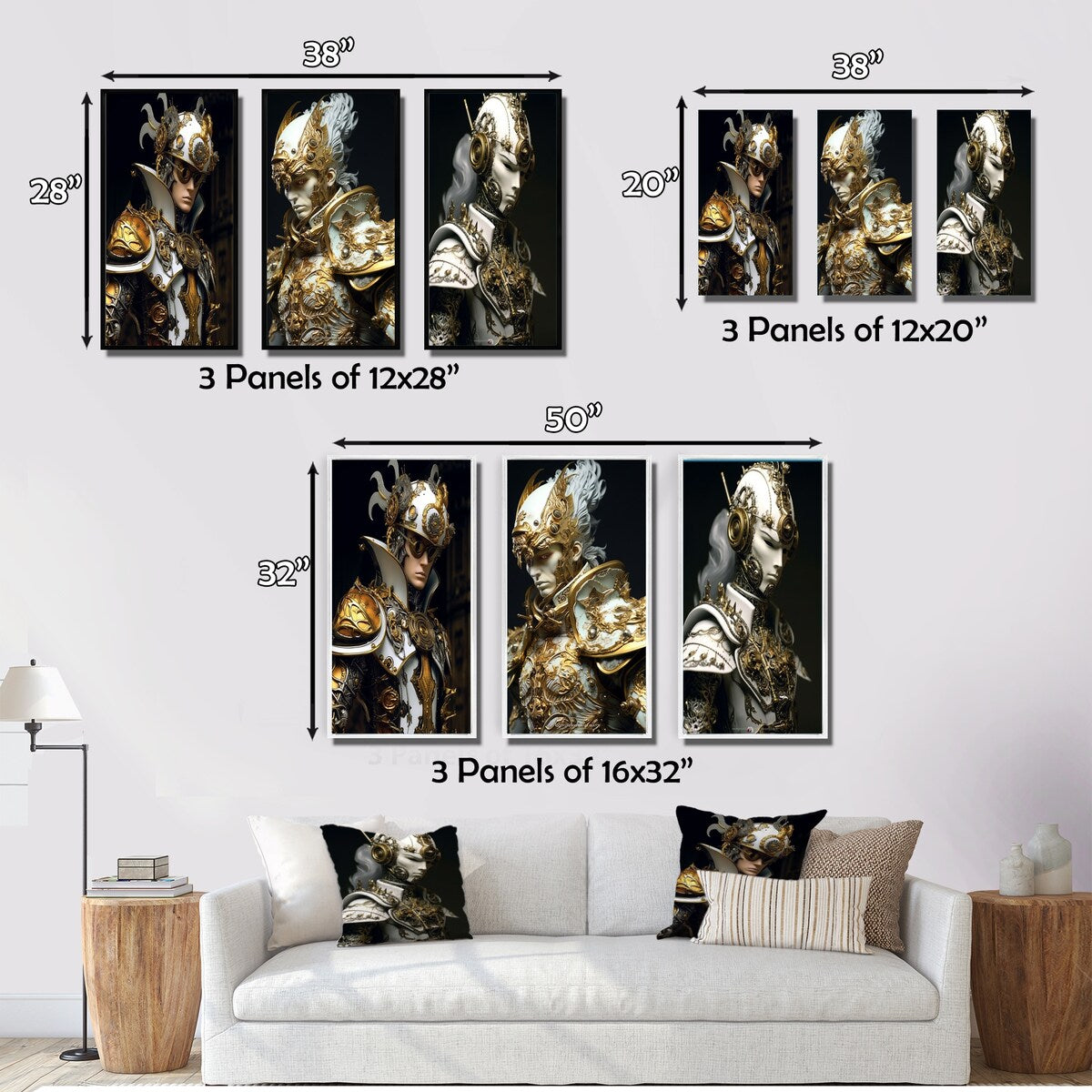 Designart "Sci-Fi Portrait Cyborg Solder In White & Gold II" Robot Wall Art Set Of 3 Modern Printed Art Set For Bedroom