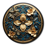 Designart "Seal Of Gold And Teal 3D Flowers" Abstract Botanicals Oversized Wall Clock