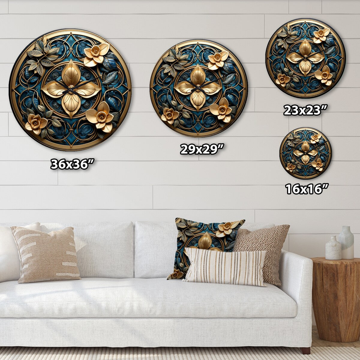 Designart "Seal Of Gold And Teal 3D Flowers" Abstract Botanicals Oversized Wall Clock