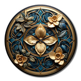 Designart "Seal Of Gold And Teal 3D Flowers" Abstract Botanicals Oversized Wall Clock