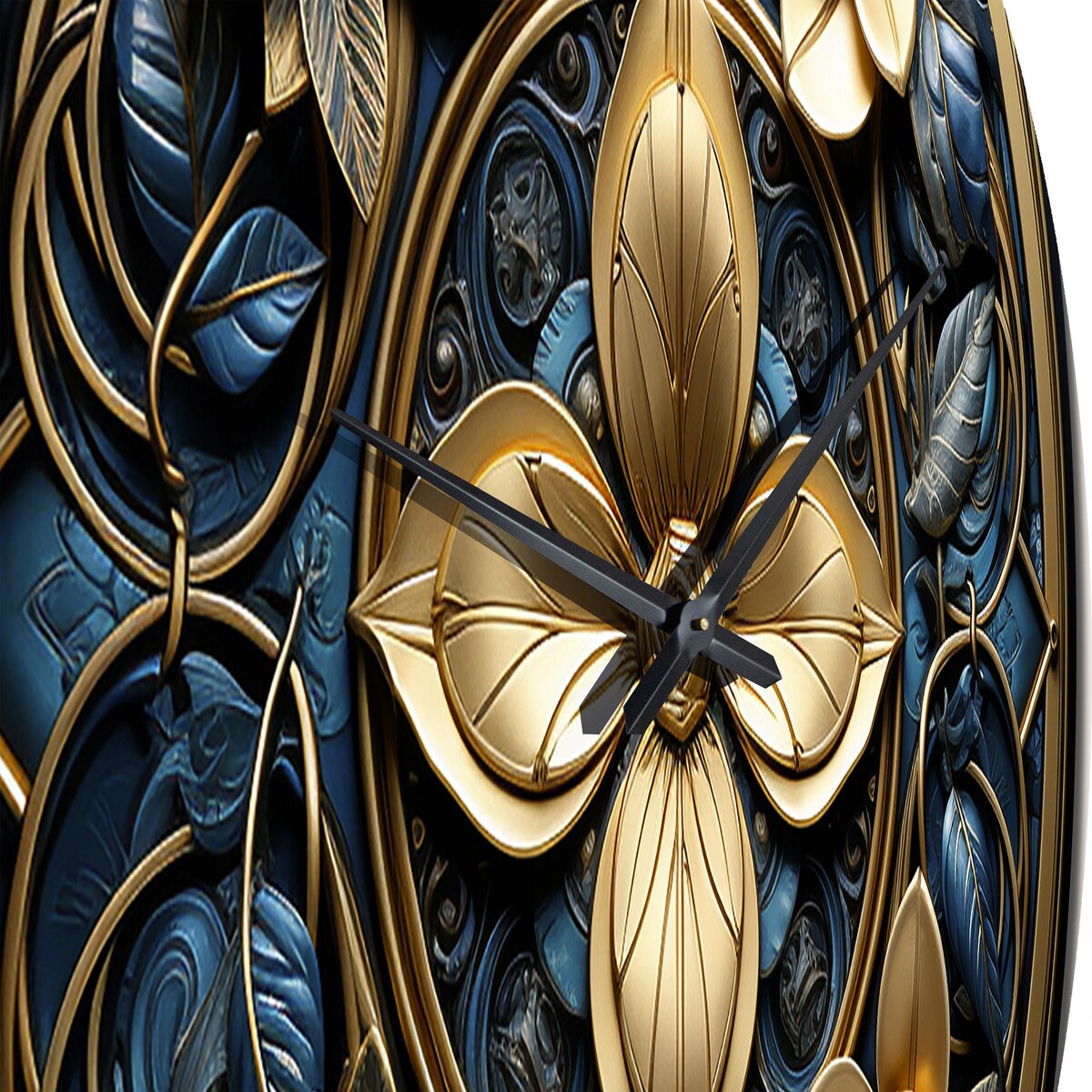 Designart "Seal Of Gold And Teal 3D Flowers" Abstract Botanicals Oversized Wall Clock