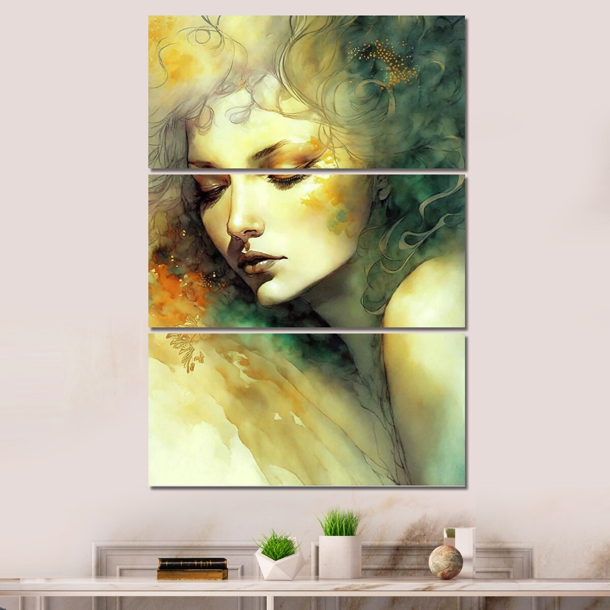 Designart "Sensual Woman Impression Watercolor I" Woman Portrait Canvas Art Print - 3 Panels