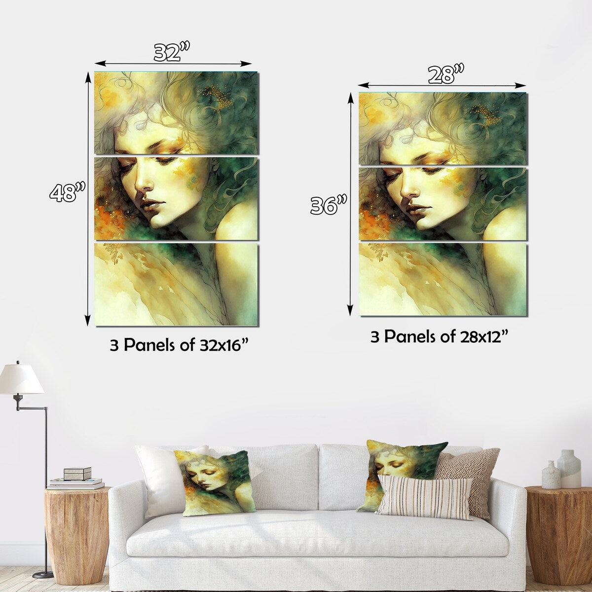 Designart "Sensual Woman Impression Watercolor I" Woman Portrait Canvas Art Print - 3 Panels