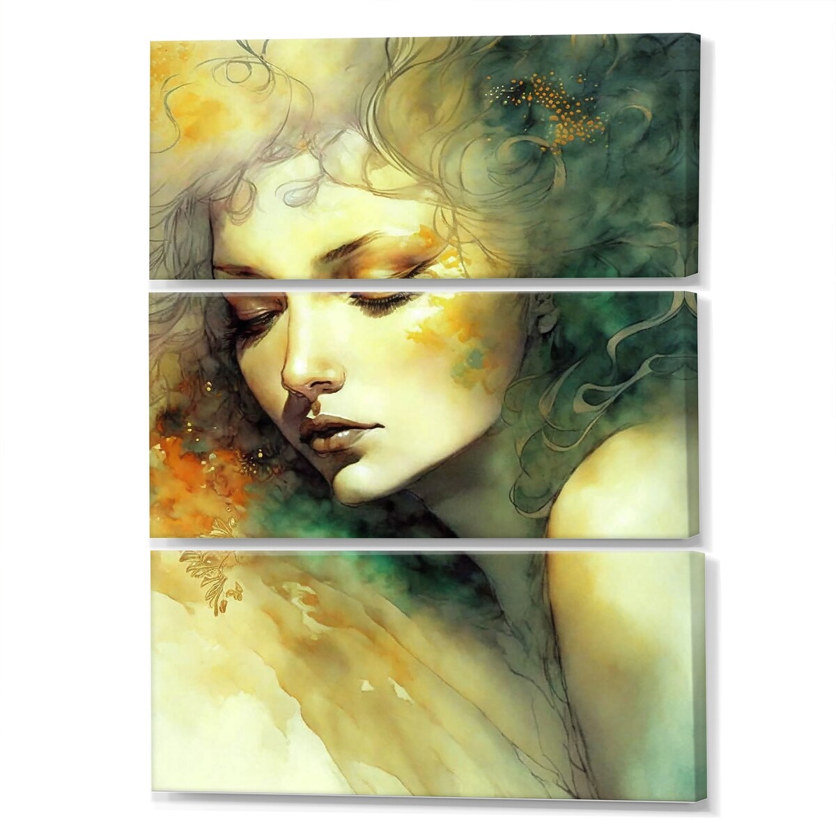 Designart "Sensual Woman Impression Watercolor I" Woman Portrait Canvas Art Print - 3 Panels
